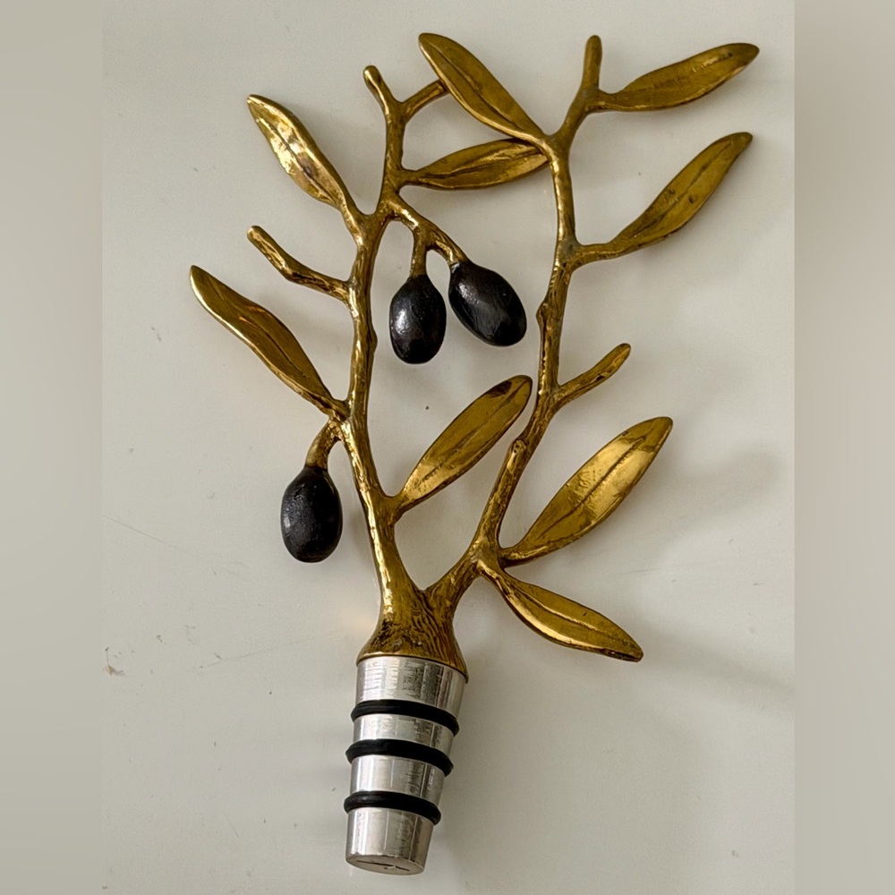 Michael Aram Gold Olive Branch Gold Bottle Stopper with Black Olive Accents - Picture 4 of 7